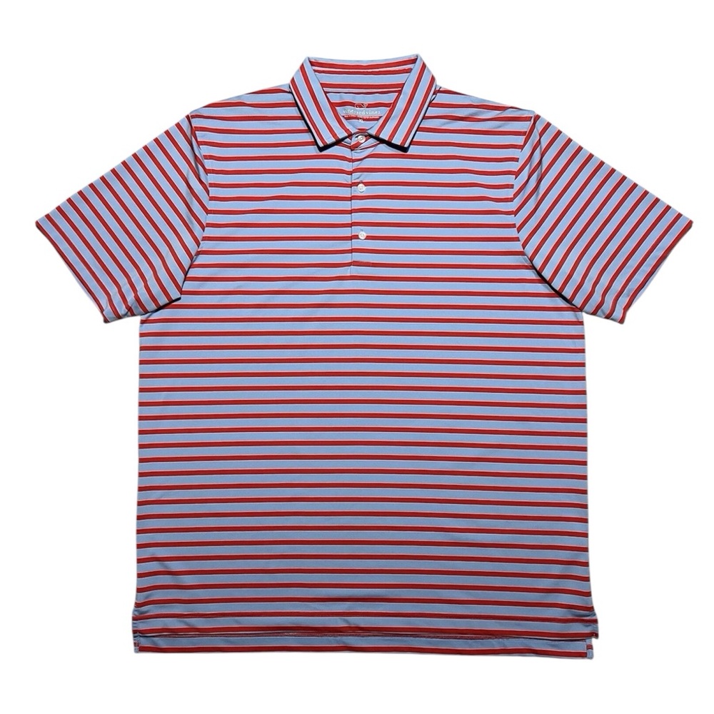 Vineyard Vines Polo Shirt Mens XL Red Blue Stretch Striped Performance Golf
